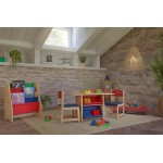 Biblioteca MDF Etajera Raft Maro cu panza multicolor -  Kidkraft Sling Natur Primary cu rafturi pentru carti si reviste 